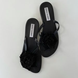 Manolo Blahnik S 7.5 leather floral sandals.